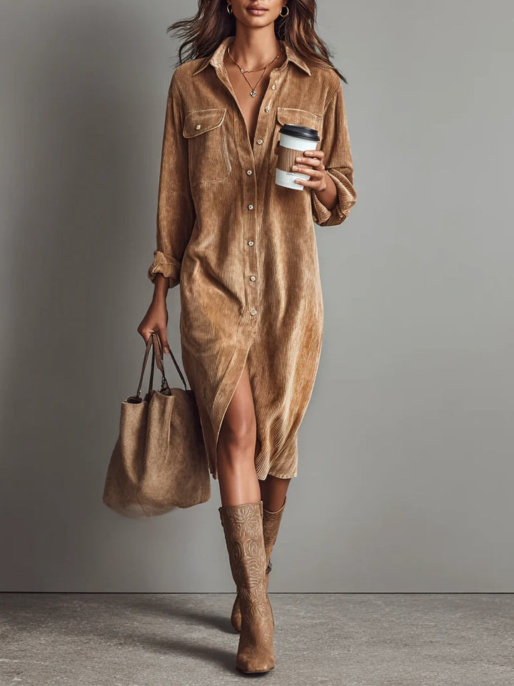 Bailey | Dames Midi Jurk Met Knoopsluiting Aan De Voorkant En Lange Mouwen