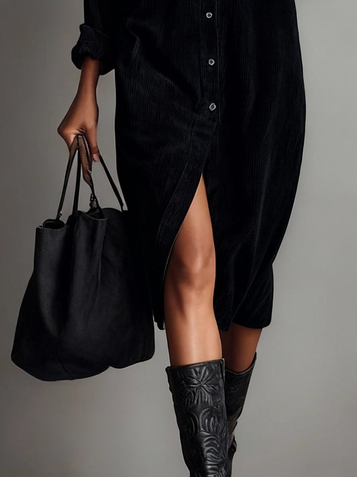 Bailey | Dames Midi Jurk Met Knoopsluiting Aan De Voorkant En Lange Mouwen