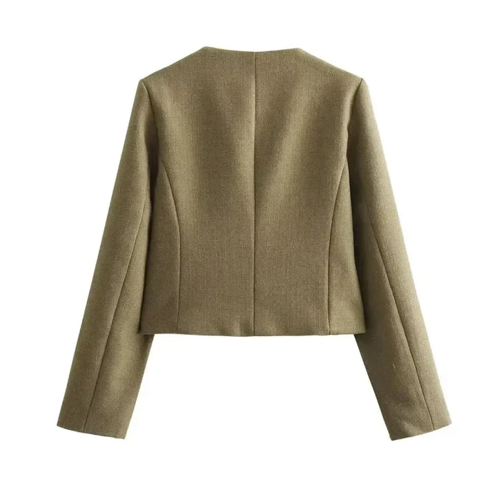 Jamie | Dames Cropped Bomberjas Met Knoopsluiting Aan De Voorkant