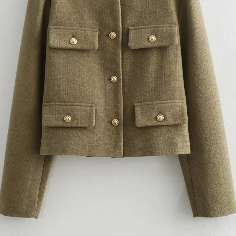 Jamie | Dames Cropped Bomberjas Met Knoopsluiting Aan De Voorkant