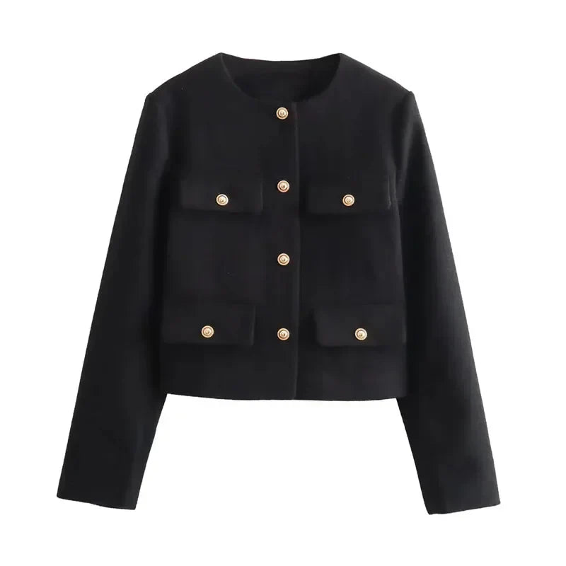 Jamie | Dames Cropped Bomberjas Met Knoopsluiting Aan De Voorkant