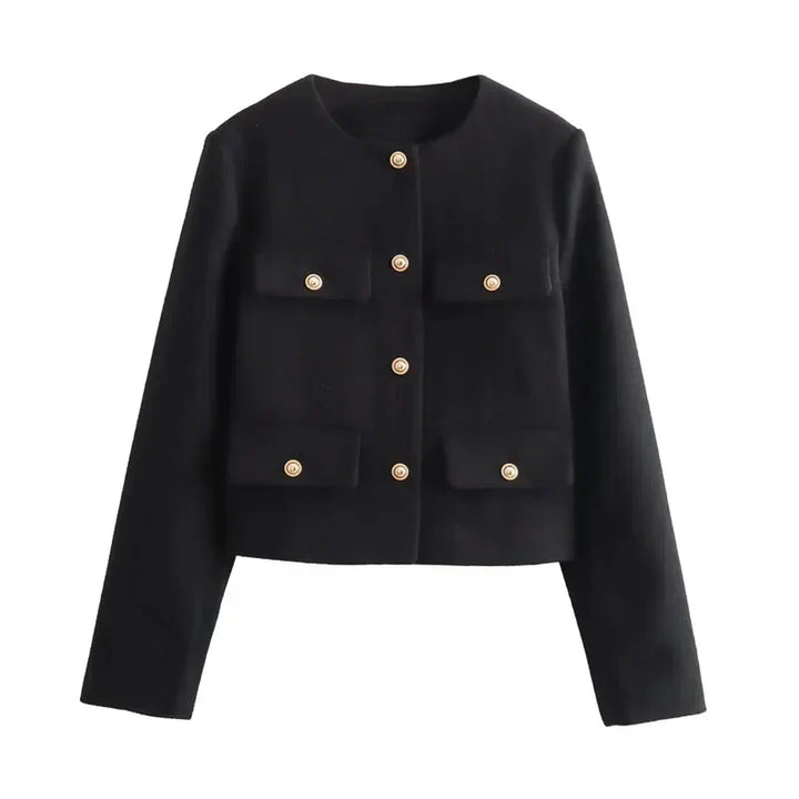 Jamie | Dames Cropped Bomberjas Met Knoopsluiting Aan De Voorkant