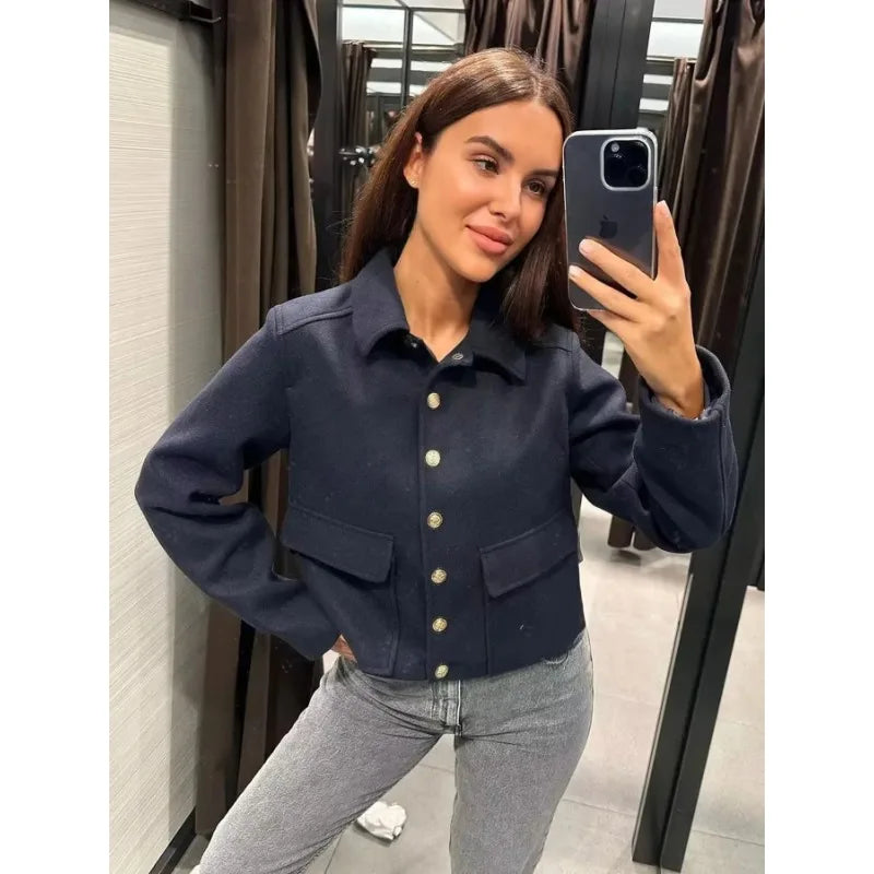 Sienna | Dames Cropped Bomberjas Met Knoopsluiting Aan De Voorkant