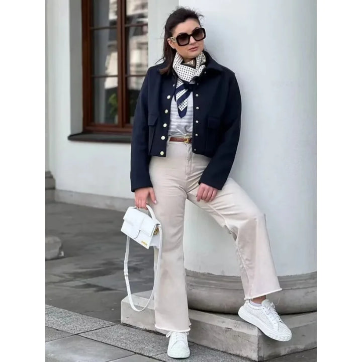 Sienna | Dames Cropped Bomberjas Met Knoopsluiting Aan De Voorkant