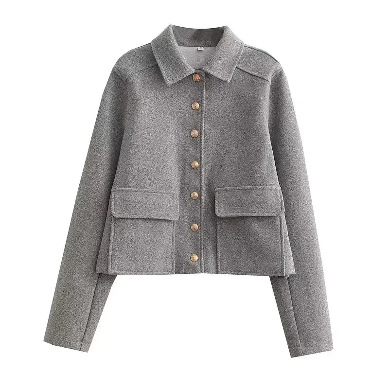 Sienna | Dames Cropped Bomberjas Met Knoopsluiting Aan De Voorkant