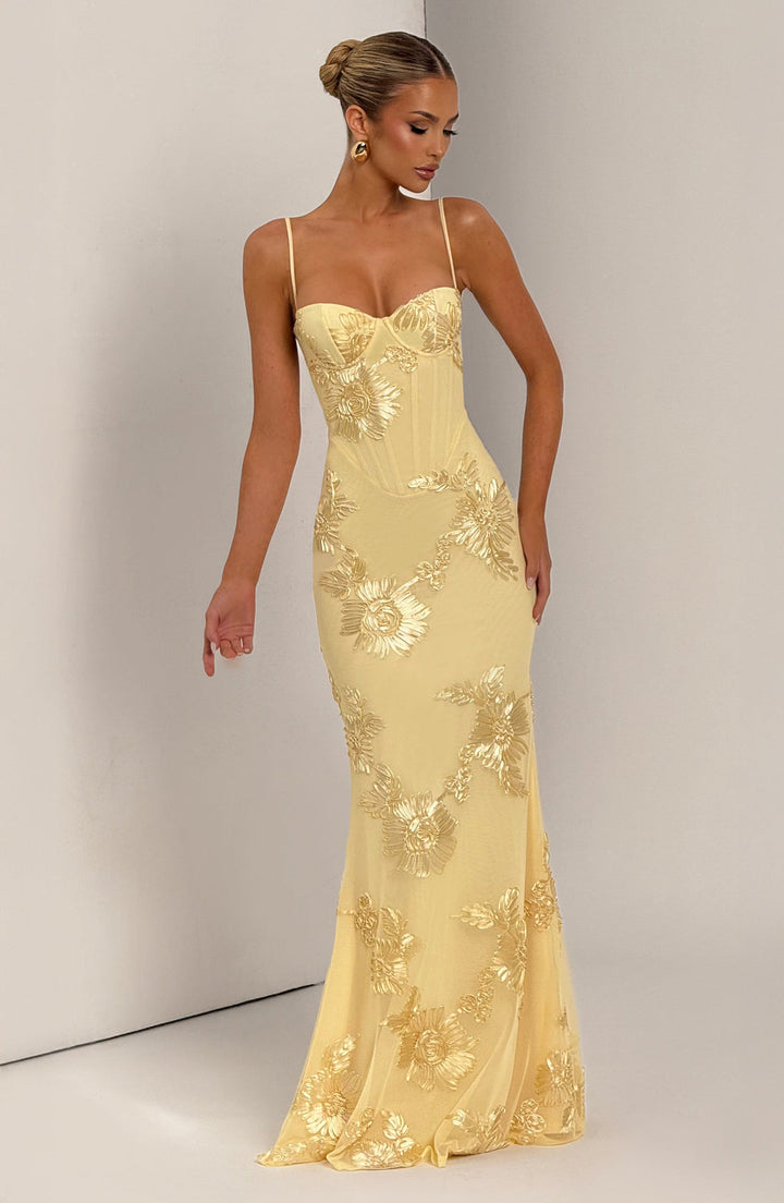 Dorothy | Dames Bloemen Geborduurde Maxi Jurk Voor Bruiloftsgasten