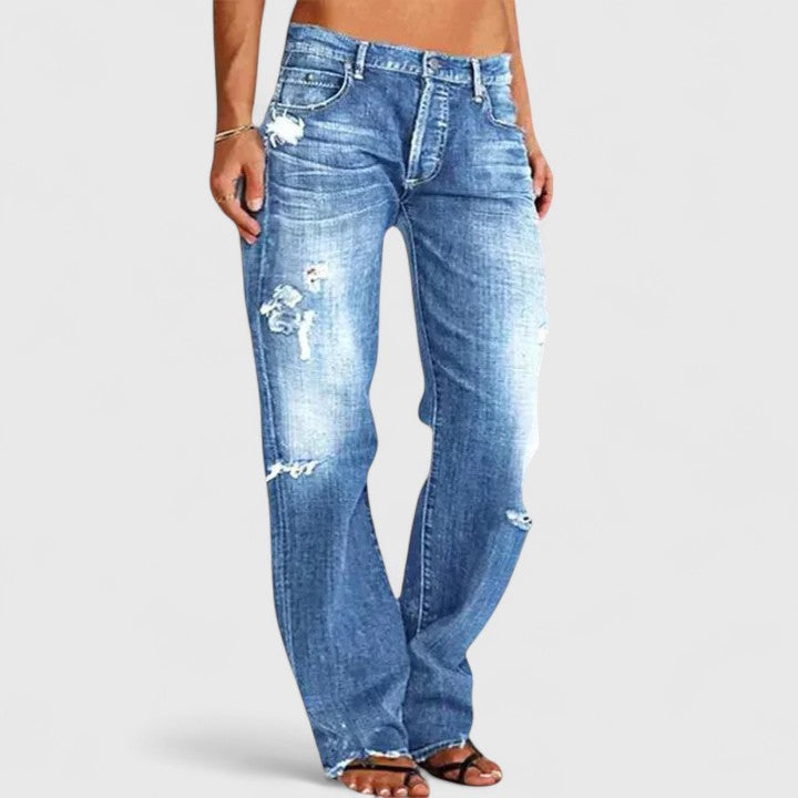 Olivia | Dames Versleten Lage Taille Rechte Jeans