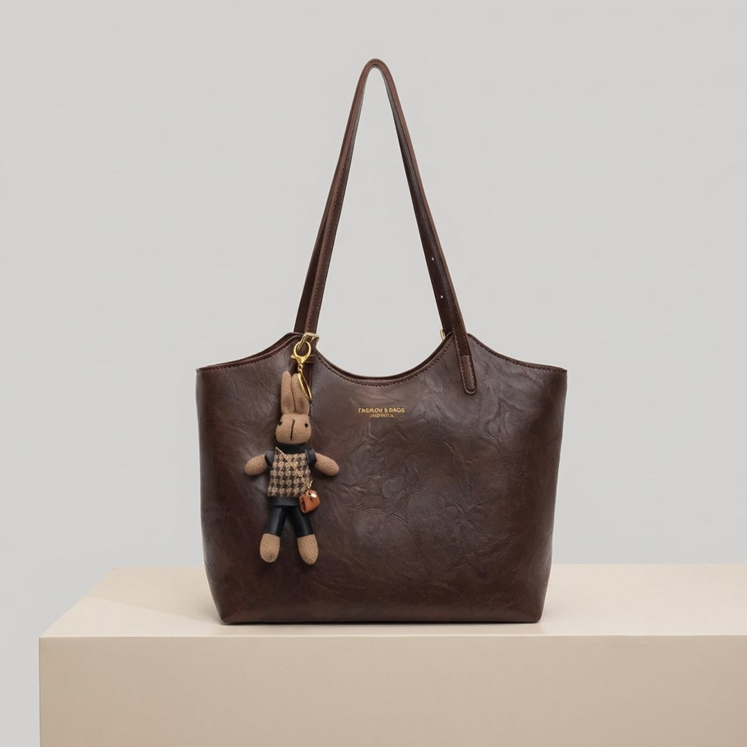 Women's Soft Vegan Leather Spacious Shoulder Tote Bag Plush Charm