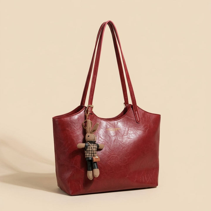 Women's Soft Vegan Leather Spacious Shoulder Tote Bag Plush Charm