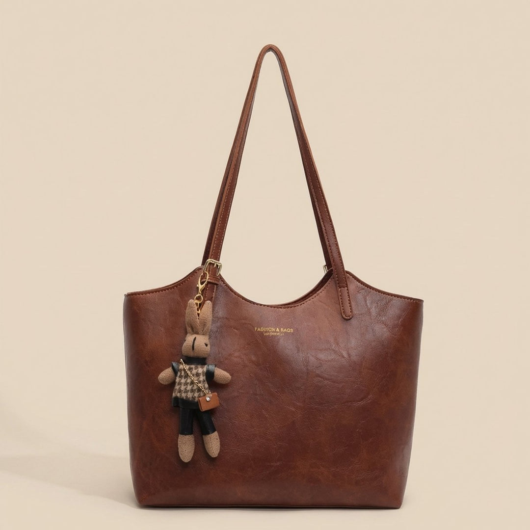 Women's Soft Vegan Leather Spacious Shoulder Tote Bag Plush Charm