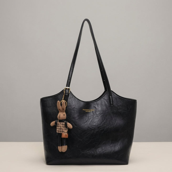 Women's Soft Vegan Leather Spacious Shoulder Tote Bag Plush Charm