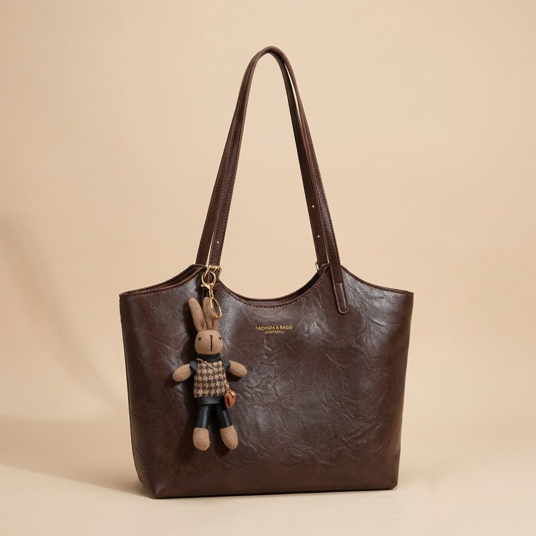 Women's Soft Vegan Leather Spacious Shoulder Tote Bag Plush Charm