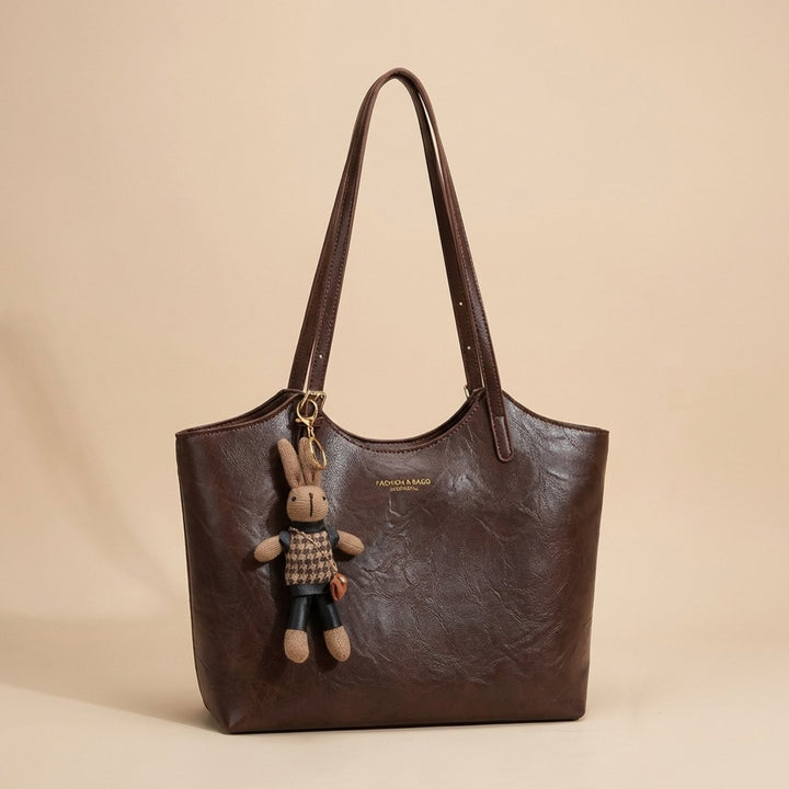 Women's Soft Vegan Leather Spacious Shoulder Tote Bag Plush Charm