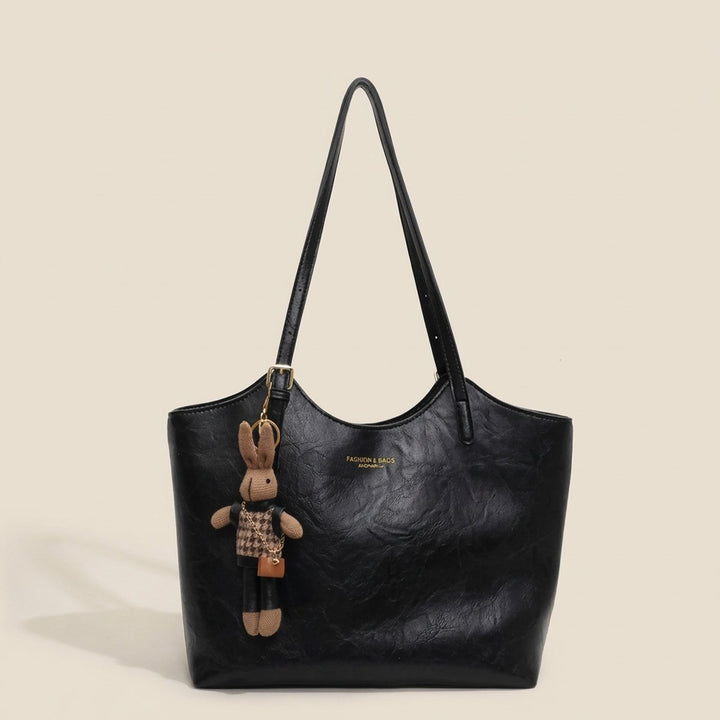 Women's Soft Vegan Leather Spacious Shoulder Tote Bag Plush Charm