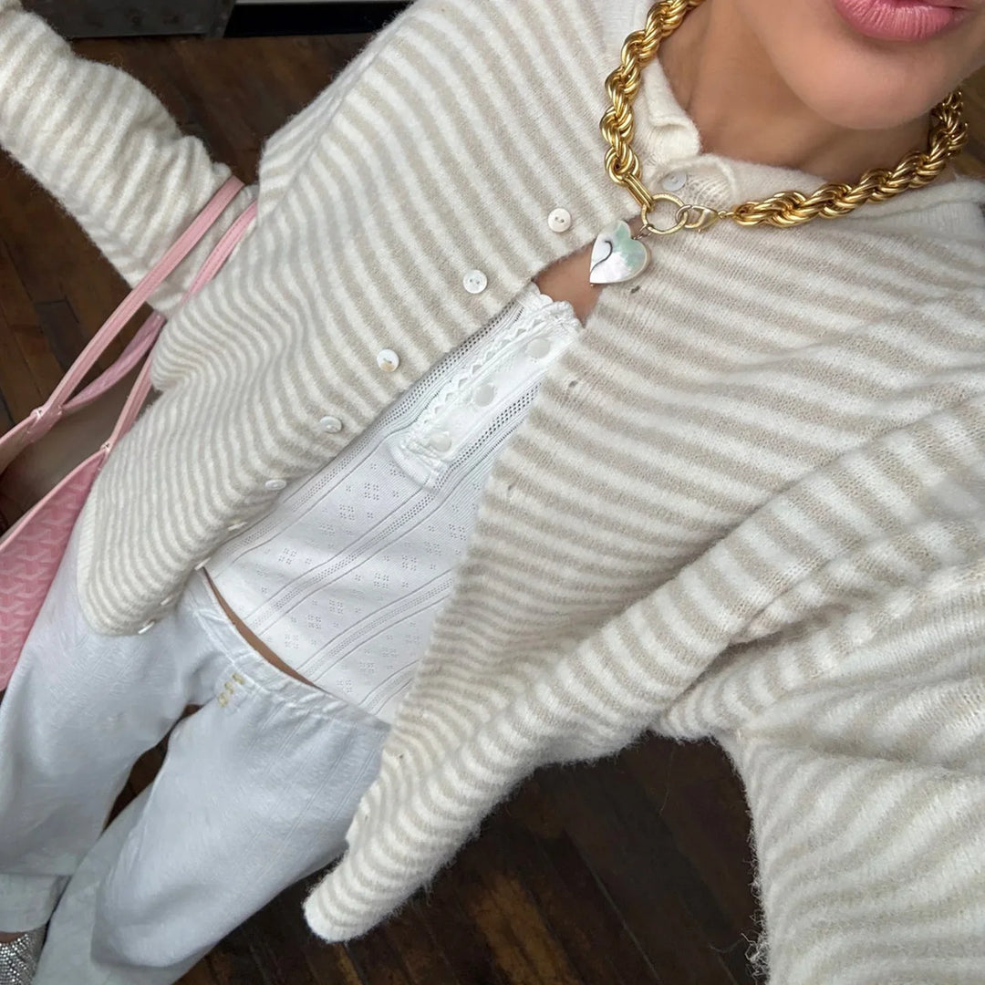 Kendra | Dames Gestreepte Cardigan Sweater Met Knoopsluiting Aan De Voorkant