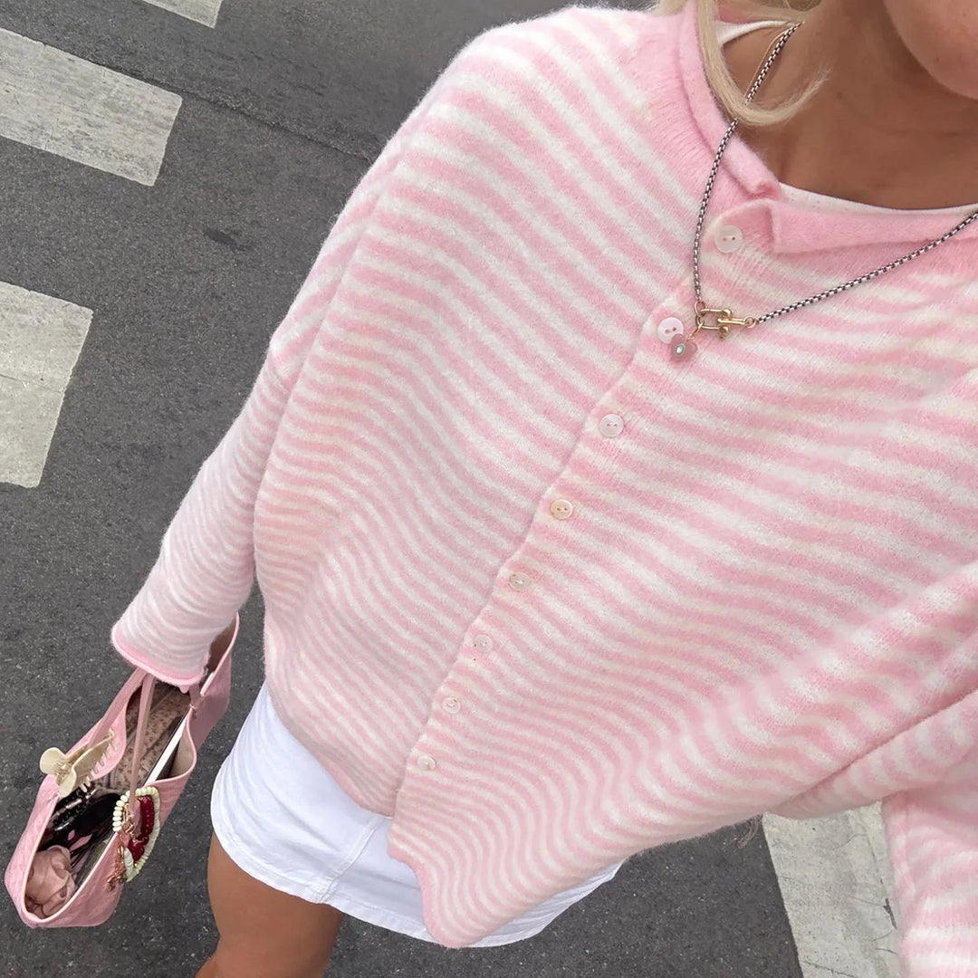 Kendra | Dames Gestreepte Cardigan Sweater Met Knoopsluiting Aan De Voorkant