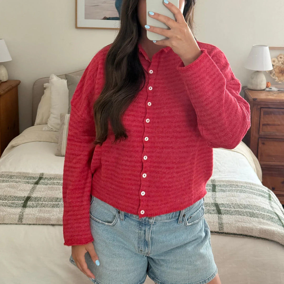 Kendra | Dames Gestreepte Cardigan Sweater Met Knoopsluiting Aan De Voorkant