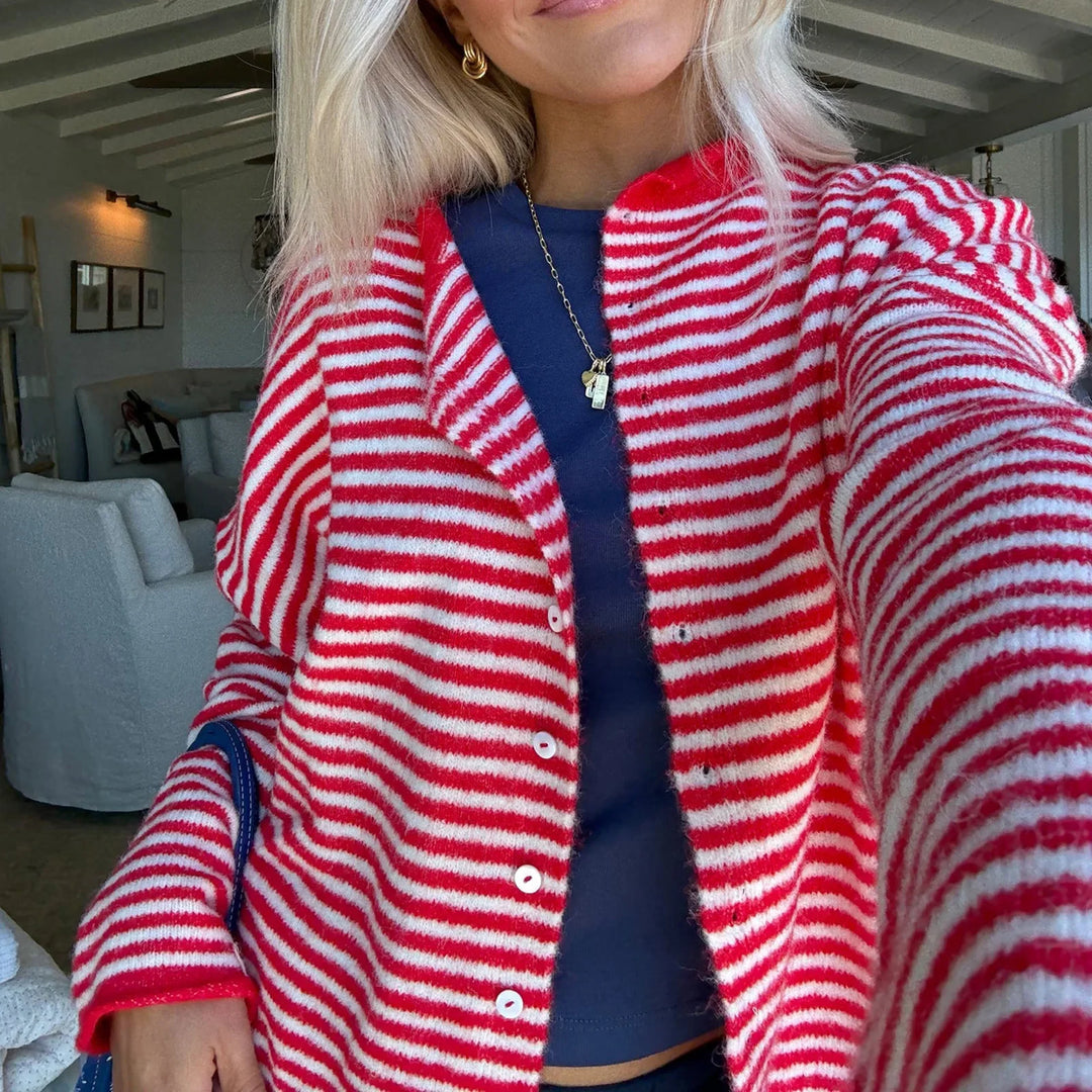 Kendra | Dames Gestreepte Cardigan Sweater Met Knoopsluiting Aan De Voorkant